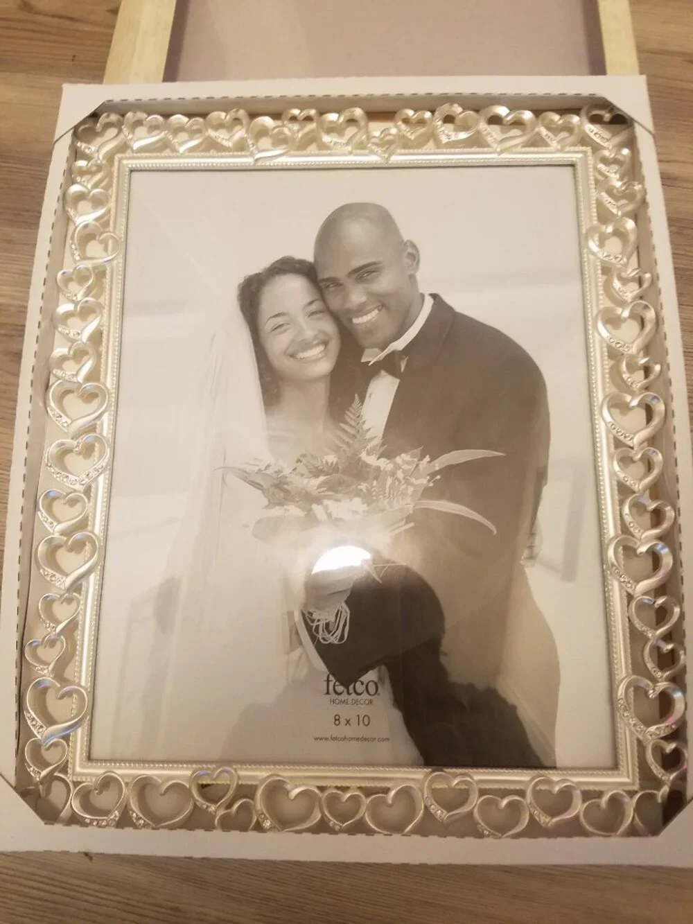 Fetco Silver Heart-Trim Photo Frame With Diamond Accents Border Heart 8x10